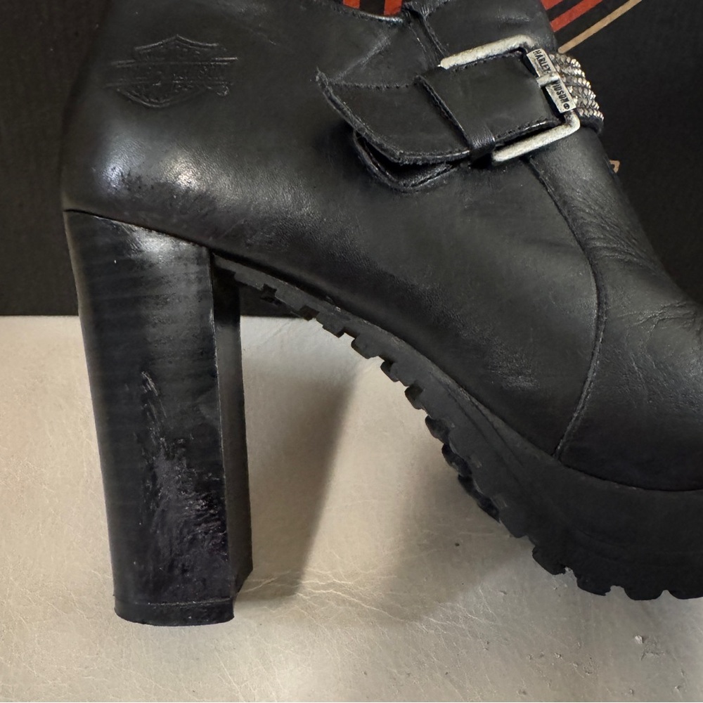 Harley-Davidson High Heeled Ankle Boots! Black with Silver Rhinestones. - Picture 6 of 9